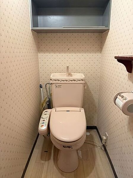 上部には収納棚付きで便利!トイレットペーパーのストックや、お掃除道具もしまっていただけます!※一部加工済