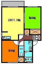 コートヴイレッジ後城 2LDKの間取図画像