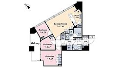 勝どきザ・タワー 21階2LDKの間取り