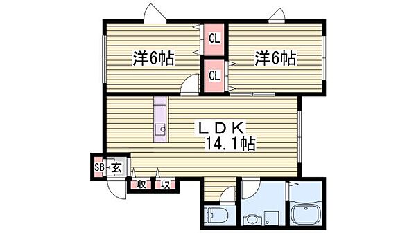 パディフィールド今宿Ｂ ｜兵庫県姫路市西今宿4丁目(賃貸アパート2LDK・2階・58.79㎡)の写真 その2