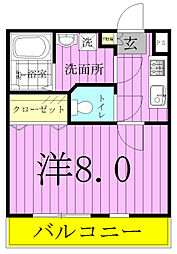クレフラスト松戸吉井町B 2階1Kの間取り