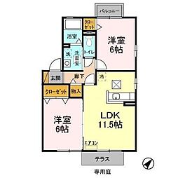 サニーフィールドB 1階2LDKの間取り