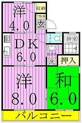 野口ハイツ 2階3DKの間取り