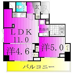 ザ・パークハウス松戸本町 2階2LDKの間取り