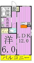 ソレアード元山 2階1LDKの間取り