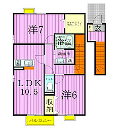 JR常磐線 北松戸駅 徒歩13分の賃貸アパート 2階2LDKの間取り