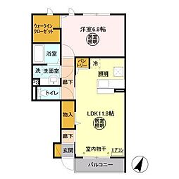 シエルツリーI 1階1LDKの間取り