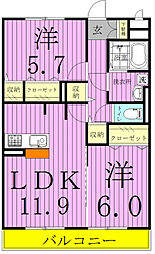 リヴェールA 3階2LDKの間取り