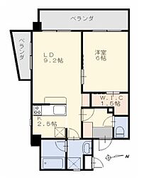 オアシスD棟 3階1LDKの間取り