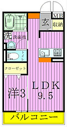 サンクレール 2階1LDKの間取り