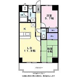 エクセラン東松戸 3階2LDKの間取り