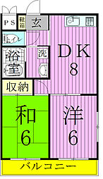 ラフィーヌ・池田5番館 4階2DKの間取り