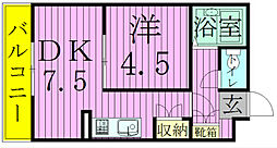 ジュネパレス松戸第21 1階1DKの間取り