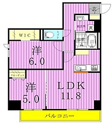 フェリス　コート 6階2LDKの間取り