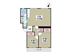 小暮コーポラス 2階2LDKの間取り