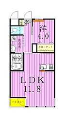 ヴェール・コリーヌ 2階1LDKの間取り