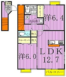 プリムヴェール 2階2LDKの間取り