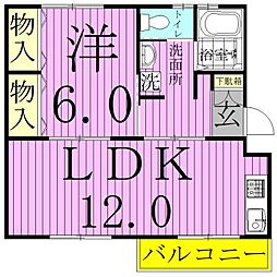 稔台サニーハイツ 2階1LDKの間取り