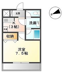 後関マンション1 1Kの間取図画像