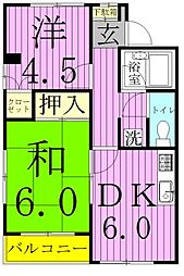 アーク春雨橋B 2DKの間取図画像