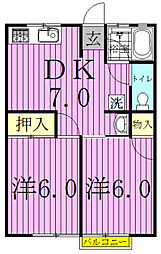 シティハイムサニーハイツ 2DKの間取図画像