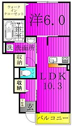 エアリーフォレストB 1LDKの間取図画像