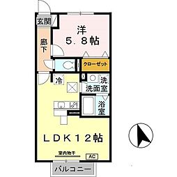 アンソレイエ　Ｃ 1階1LDKの間取り