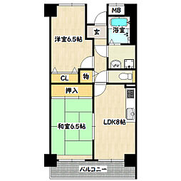 神戸市西神・山手線 湊川公園駅 徒歩8分の賃貸マンション 4階2LDKの間取り
