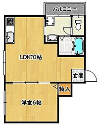 AQUA鈴蘭台 1階1LDKの間取り