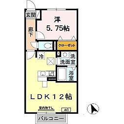 アンソレイエ　Ｃ 1階1LDKの間取り