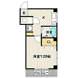 寒川ビル 2階1Kの間取り