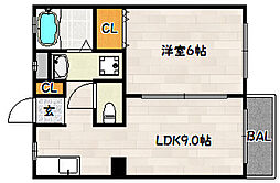 神戸市西神・山手線 大倉山駅 徒歩7分の賃貸アパート 1階1LDKの間取り