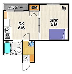 神戸高速東西線 大開駅 徒歩5分の賃貸マンション 5階1DKの間取り