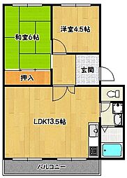 メゾン北鈴B棟 2LDKの間取図画像