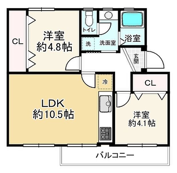 御園団地5号棟(2LDK) 5階の間取り