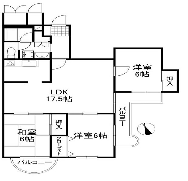 コスモハイツＮＥＷ甲子園(3LDK) 3階の間取り