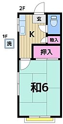 伊藤コーポB 1Kの間取図画像