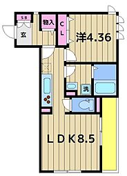 アンジュール綾瀬 2階1Kの間取り