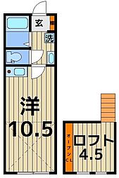 ラッシュグラス 2階1Kの間取り