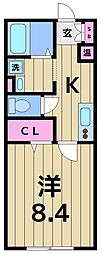 エルソルビオス 3階1Kの間取り