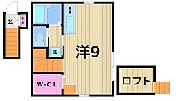 ハピネスV 2階ワンルームの間取り