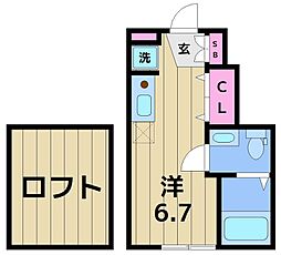 FERIO綾瀬イーストコート 1階ワンルームの間取り