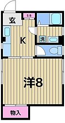 ワタナベハイツ 1Kの間取図画像