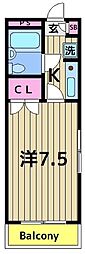 フラワーシティ 1Kの間取図画像