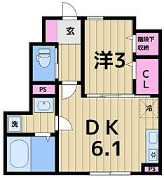 親水公園BASE 1DKの間取図画像