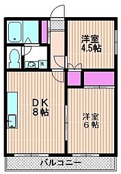 第2カシワコーポ 2DKの間取図画像