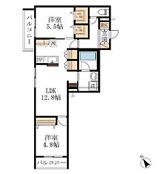 ヘーベルメゾンフランメゾン武蔵浦和 2LDKの間取図画像