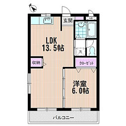 エルセリート東浦和 1LDKの間取図画像