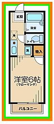 クローバーハイツB 1階1Kの間取り