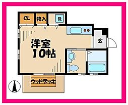 メープルコート 1階ワンルームの間取り
